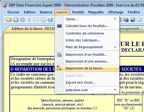 Impression de la liasse fiscale