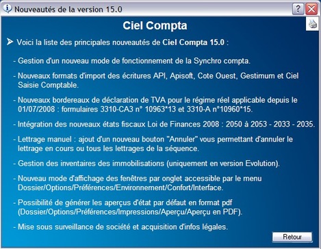 Les nouveauts de Ciel Compta 2009