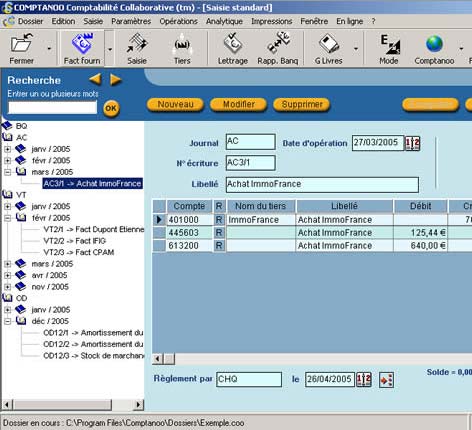 comptanoo : fenêtre de saisie comptable